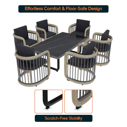 Klyra 7-Piece Aluminum Dining Set with 1 Rectangular Dining Table in Grey