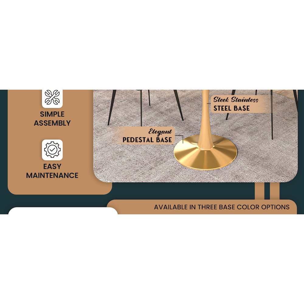Bristol 27 round dining table Gold base with White Sintered stone Top