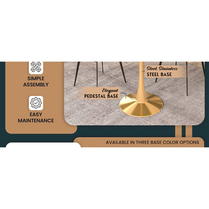 Bristol 27 round dining table Gold base with White Sintered stone Top