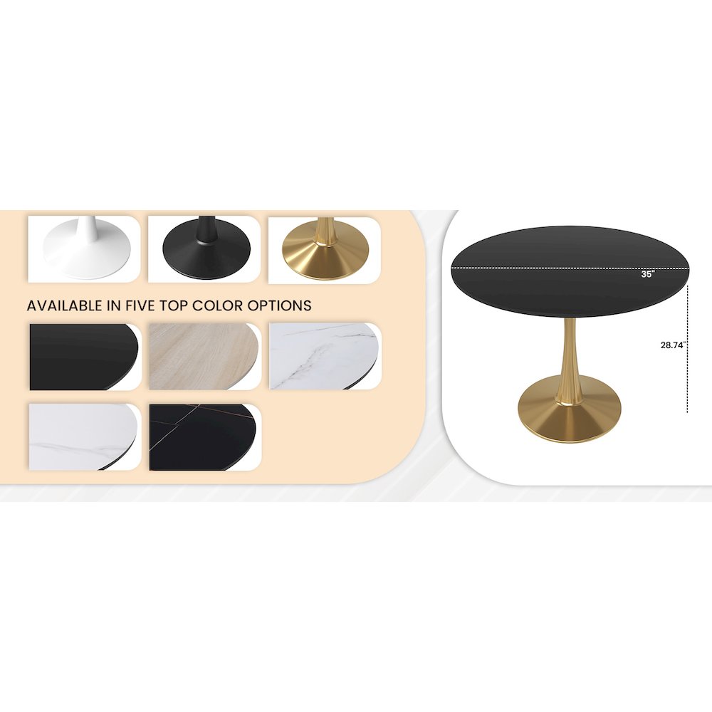 Bristol 35" round dining table Gold Base With Black Top