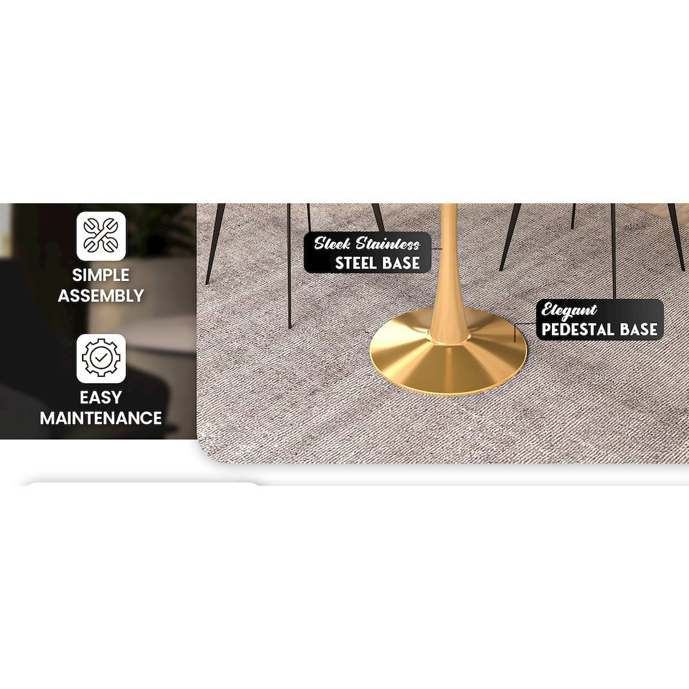 Bristol 31" round dining table Gold base with Black Sintered stone Top