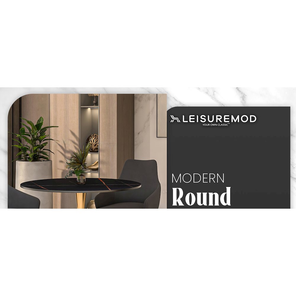 Bristol 35" round dining table Gold base with Black Sintered stone Top