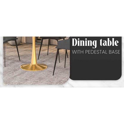 Bristol 35" round dining table Gold base with Black Sintered stone Top