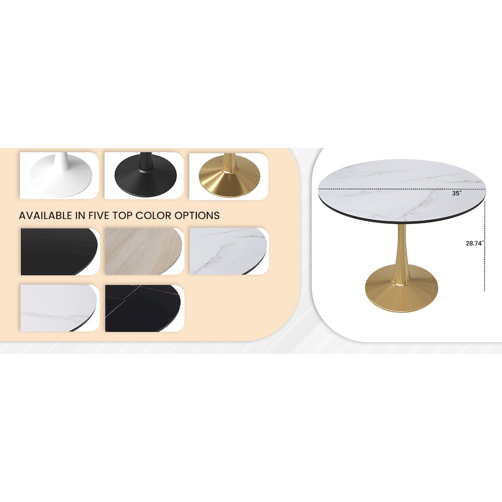 Bristol 35" round dining table Gold Base With White Top