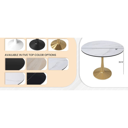 Bristol 35" round dining table Gold Base With White Top