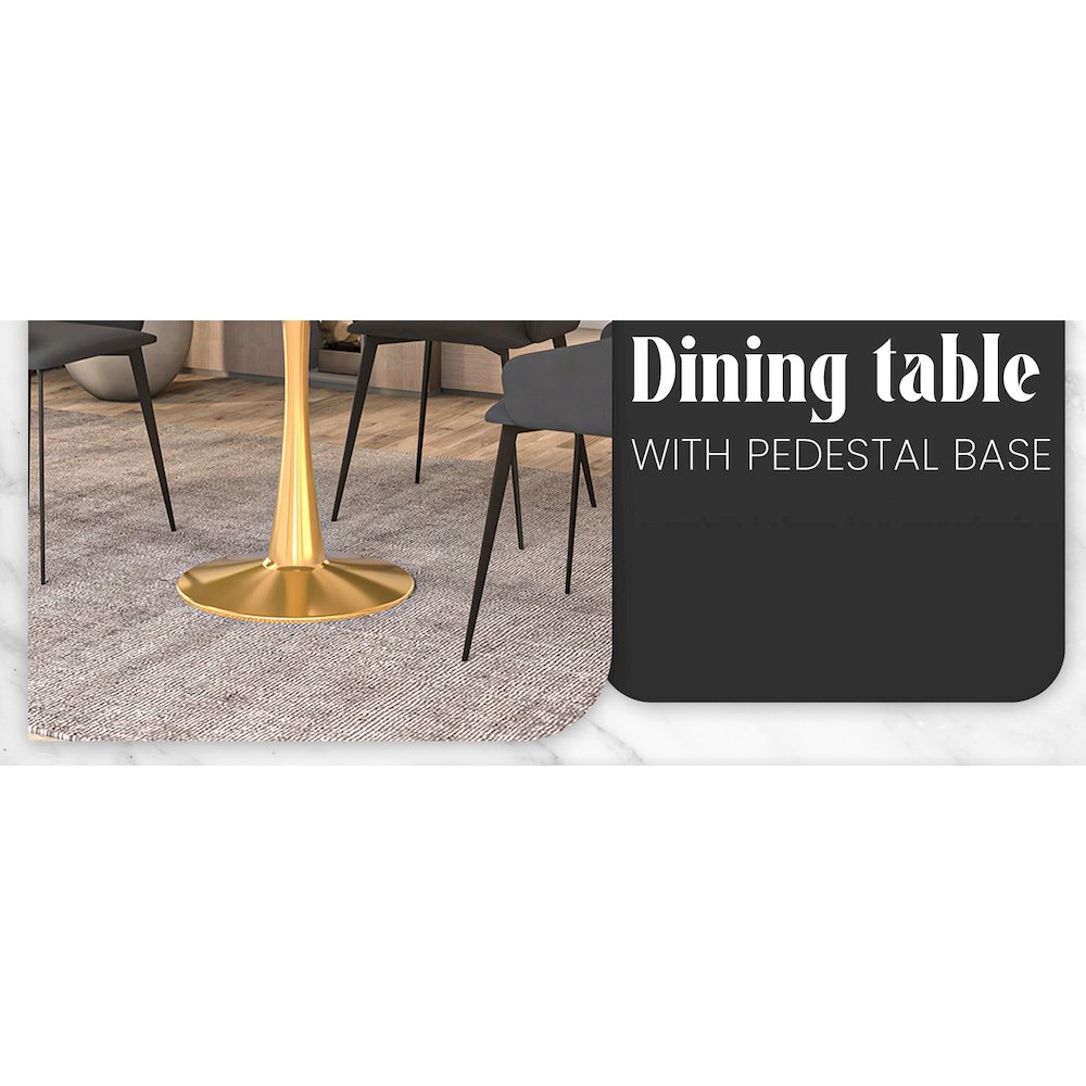 Bristol 35" round dining table Gold base with White Sintered stone Top