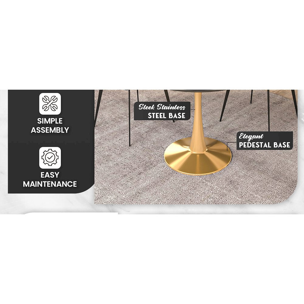 Bristol 35" round dining table Gold base with Black Sintered stone Top