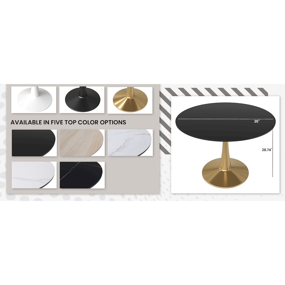 Bristol 40" round dining table Gold Base With Black Top