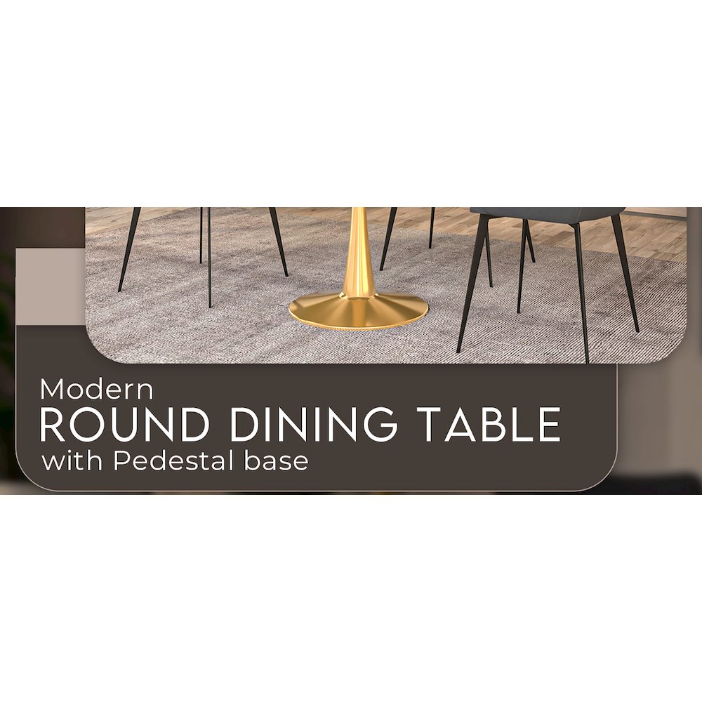 Bristol 40" round dining table Gold base with White Sintered stone Top