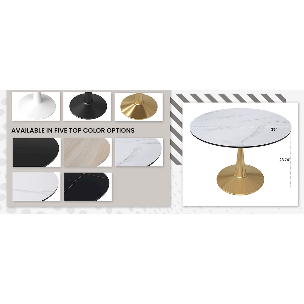 Bristol 40" round dining table Gold Base With White Top