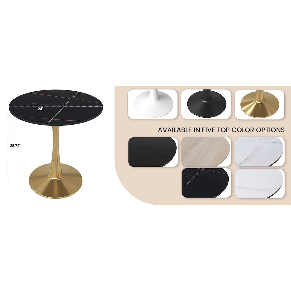 Bristol 24 round dining table Gold base with Black Sintered stone Top