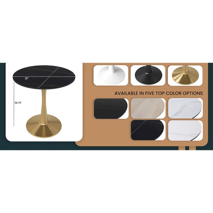 Bristol 27 round dining table Gold base with Black Sintered stone Top