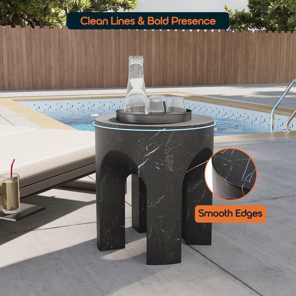 Crus Collection Fiberglass Outdoor Side Table Marbleized Black