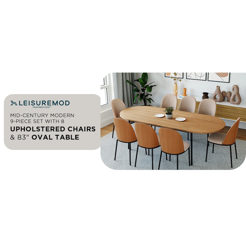 Tule 9-Piece Dining Set in Steel Frame with 8 Upholstered Seat Dining Table