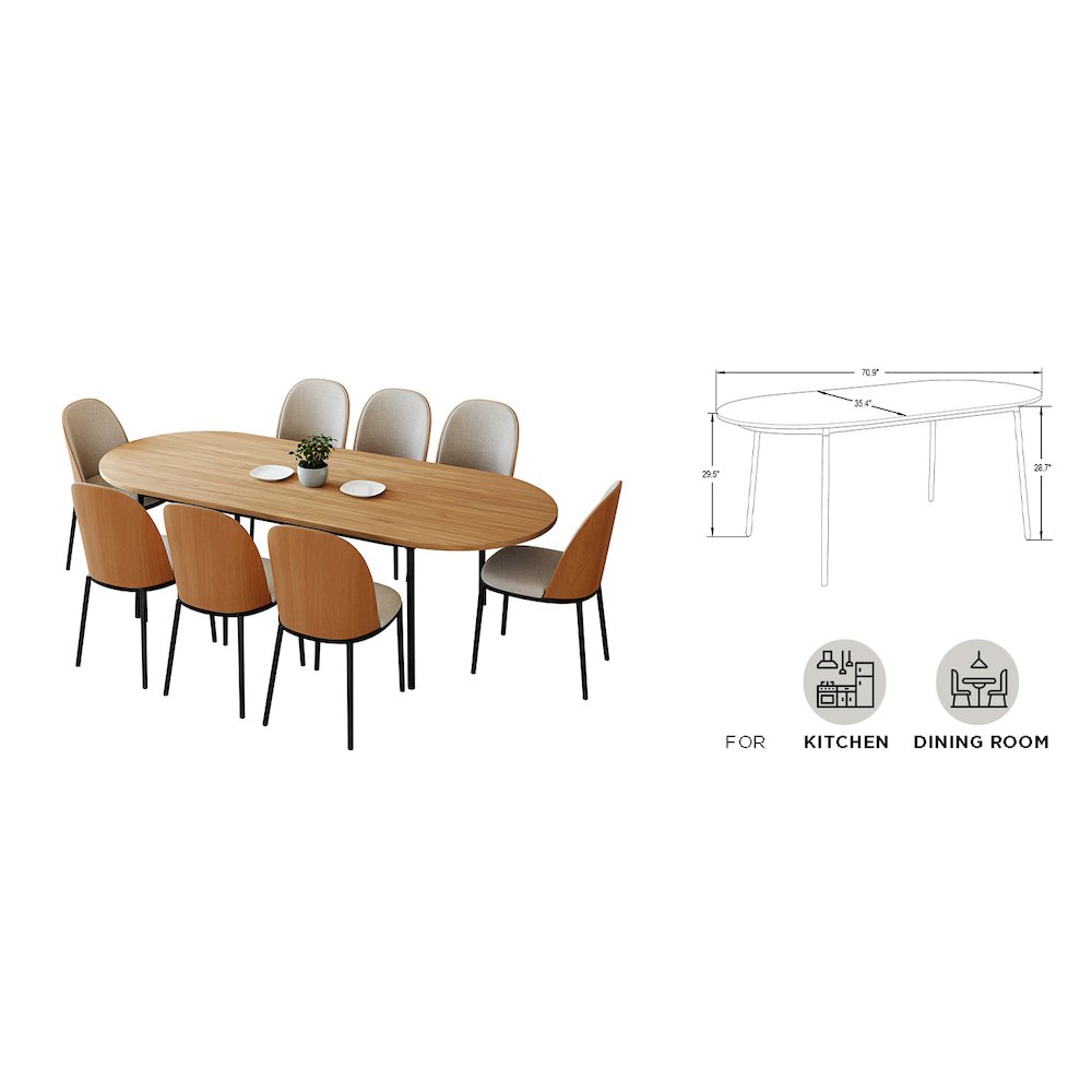 Tule 9-Piece Dining Set in Steel Frame with 8 Upholstered Seat Dining Table