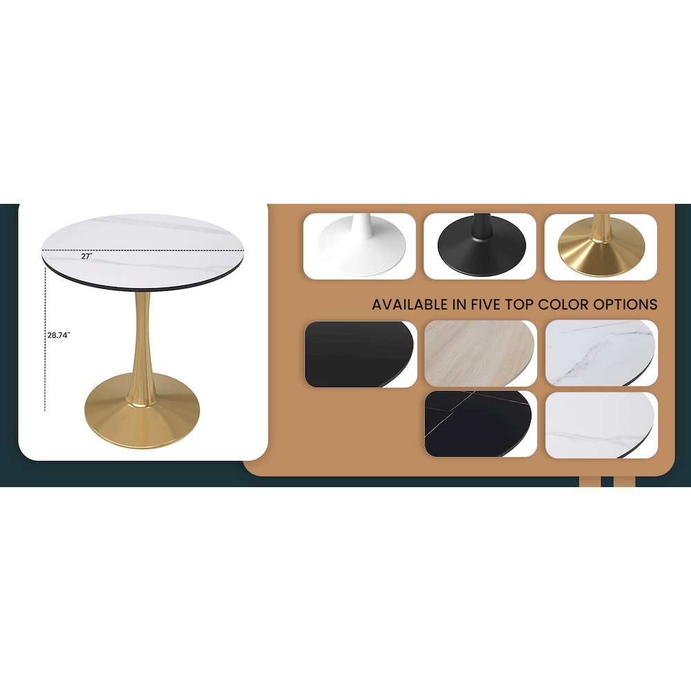 Bristol 27 round dining table Gold base with White Sintered stone Top