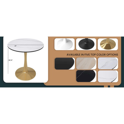 Bristol 27 round dining table Gold base with White Sintered stone Top
