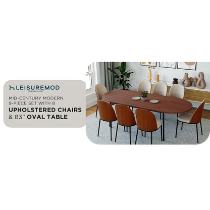 Tule 9-Piece Dining Set in Steel Frame with 8 Upholstered Seat Dining Table