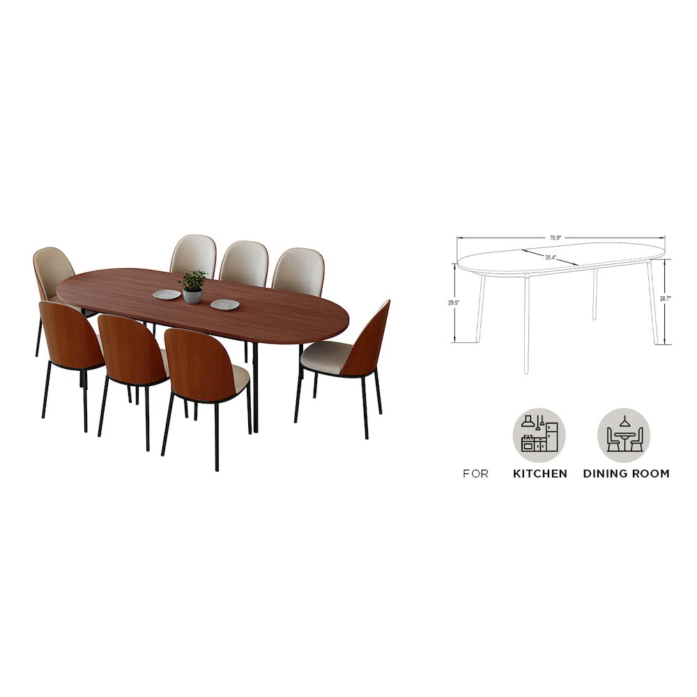 Tule 9-Piece Dining Set in Steel Frame with 8 Upholstered Seat Dining Table