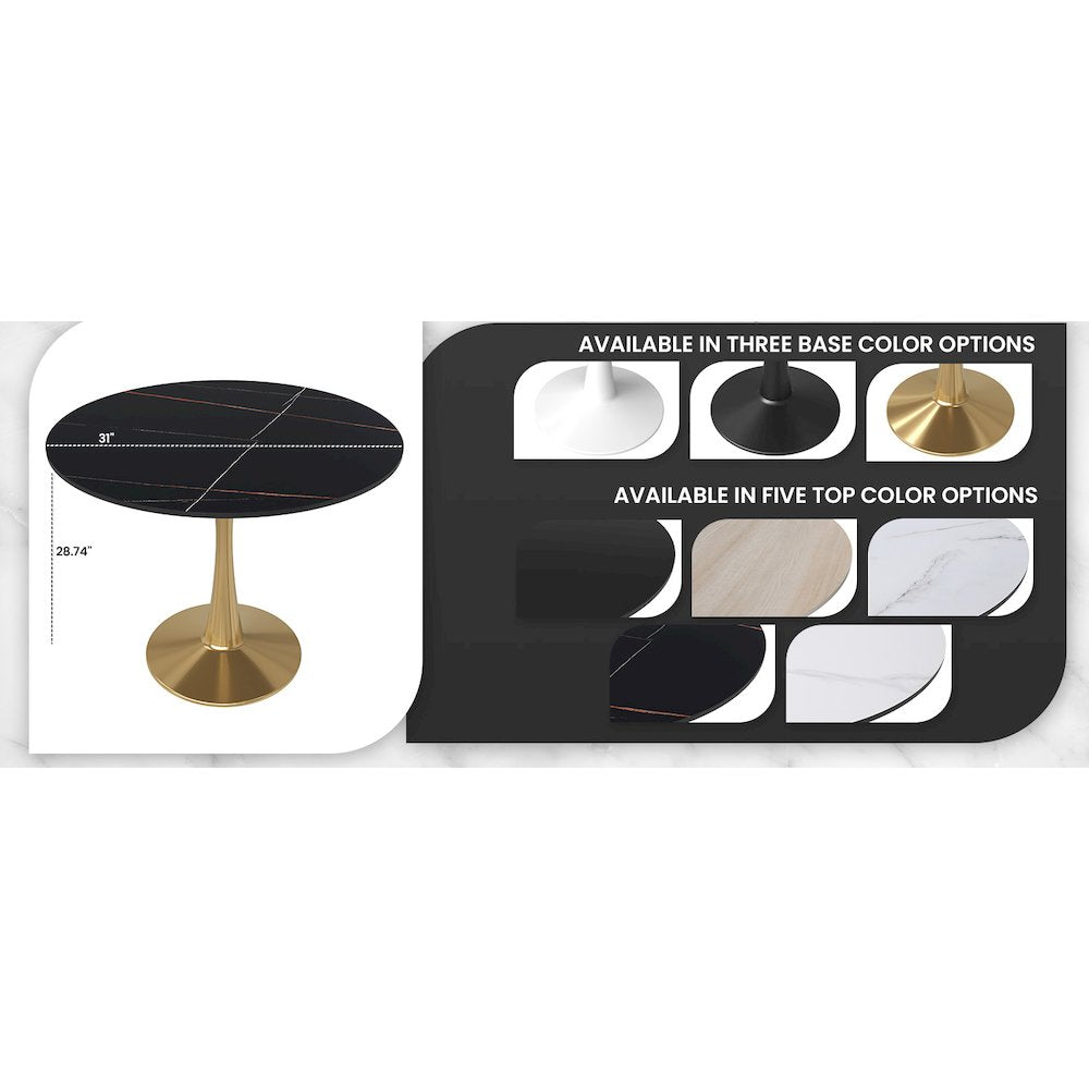Bristol 35" round dining table Gold base with Black Sintered stone Top