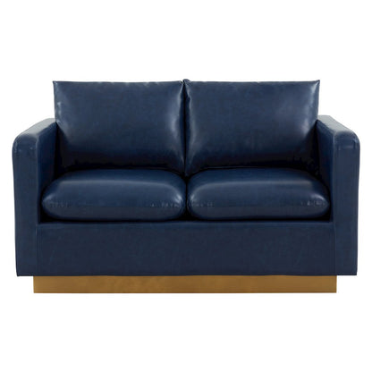 Nervo Modern Mid-Century Upholstered Leather Loveseat with Gold Frame