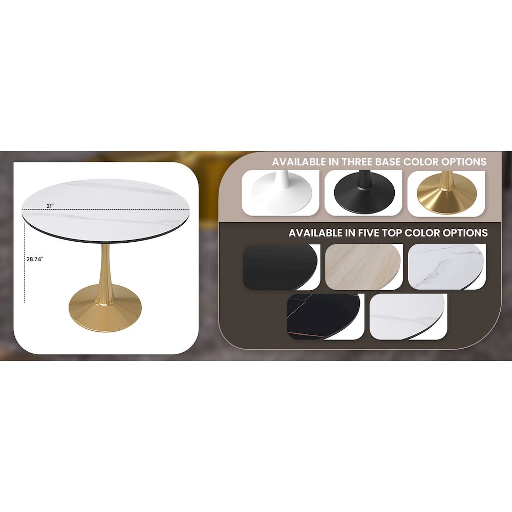 Bristol 40" round dining table Gold base with White Sintered stone Top