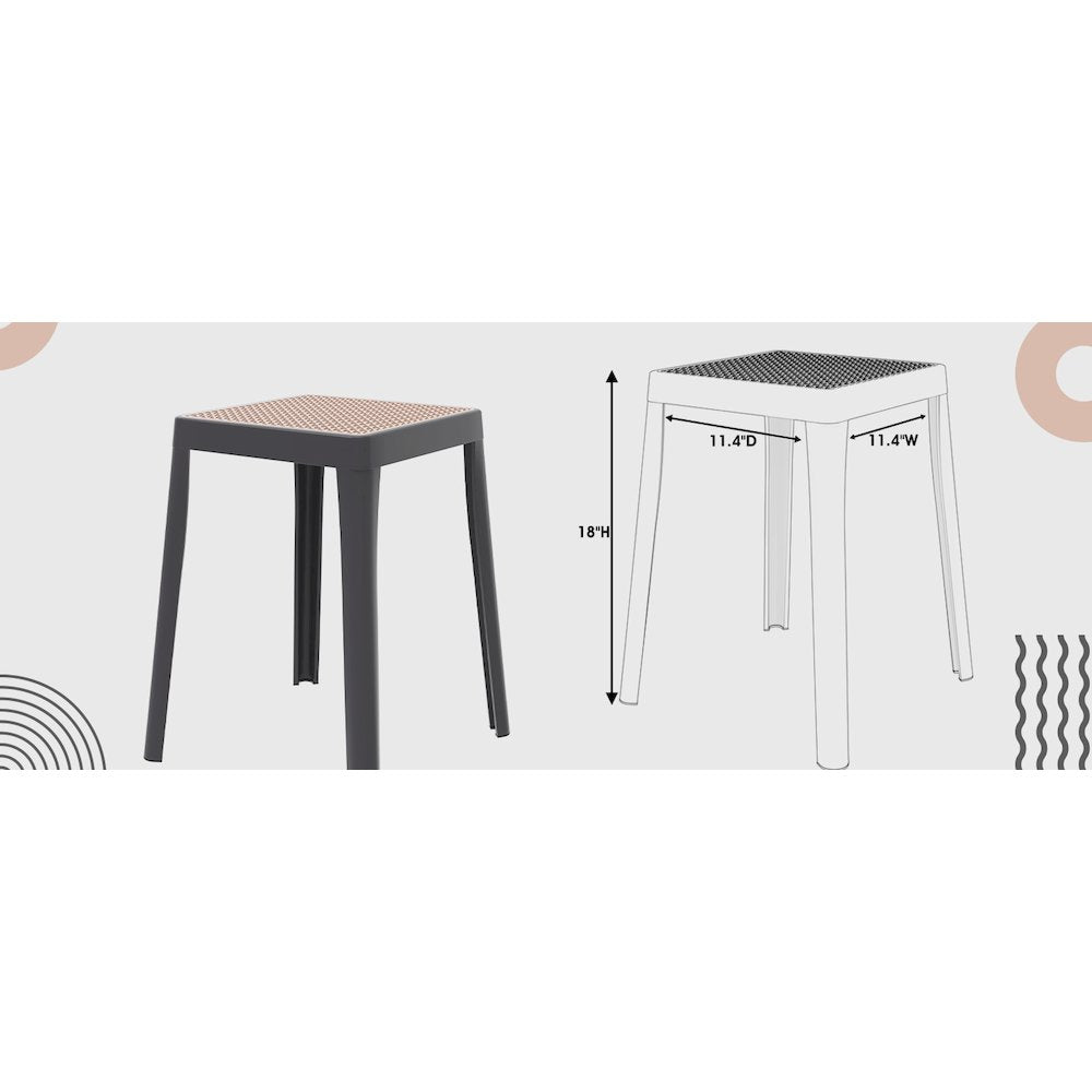 Tresse Series Stackable Poly Stool With Wicker Top 12 in Grey