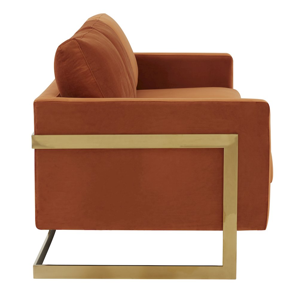 Lincoln Modern Mid-Century Upholstered Velvet Sofa with Gold Frame