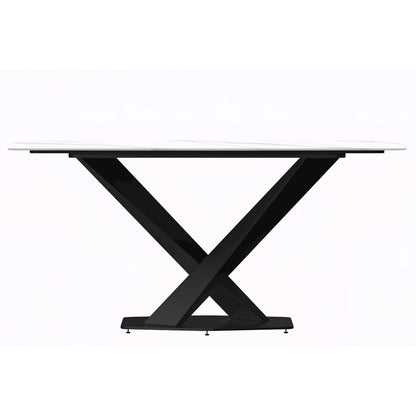 Voren Series Modern Dining Table Black Base, With 62 White Sintered Stone Top
