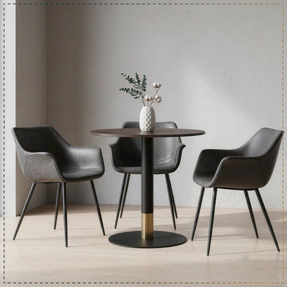 Markley Modern Leather Dining Arm Chair With Metal Legs
