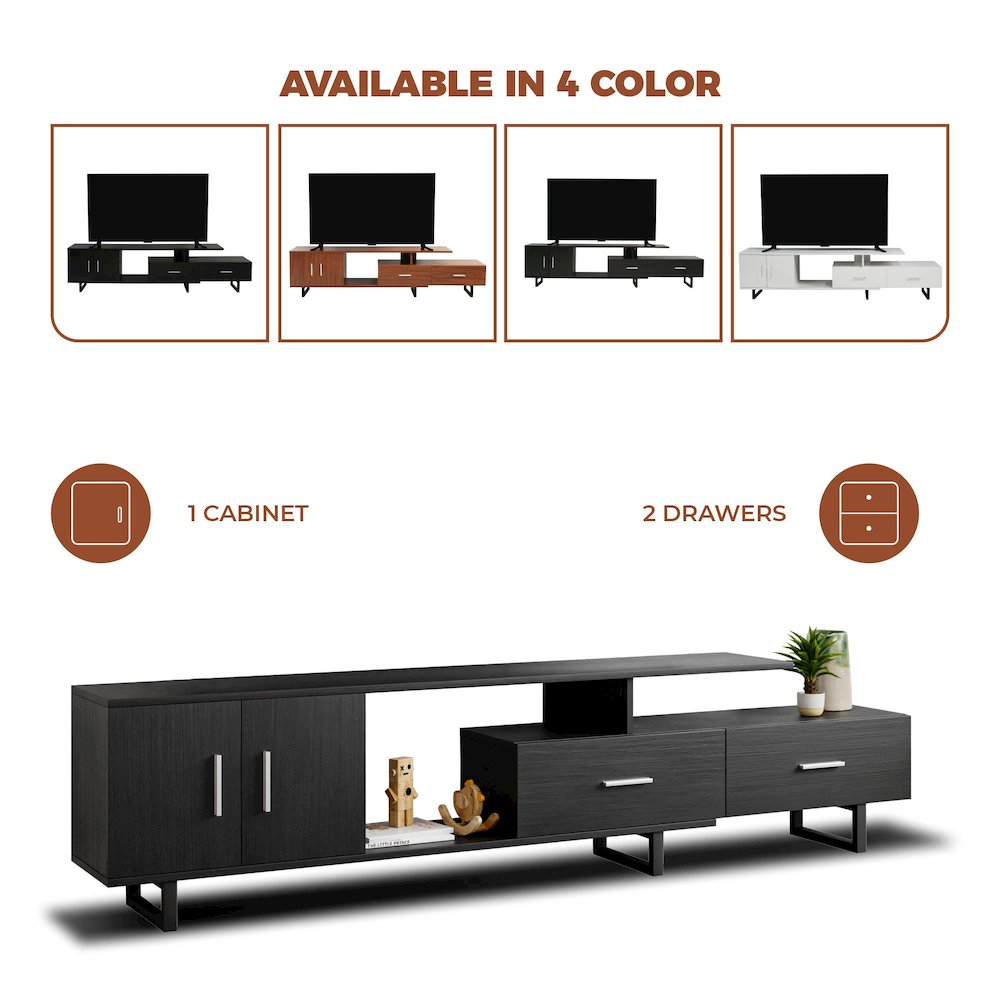 Avery Mid-Century Modern TV Stand with MDF Cabinet and Powder Coated Steel Legs
