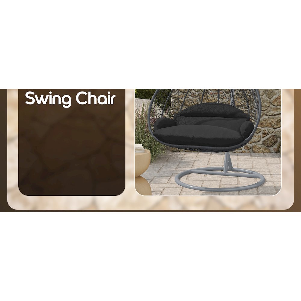Recluse Collection Modern Outdoor Swing Chair Grey Frame with ES57 Black Cushion
