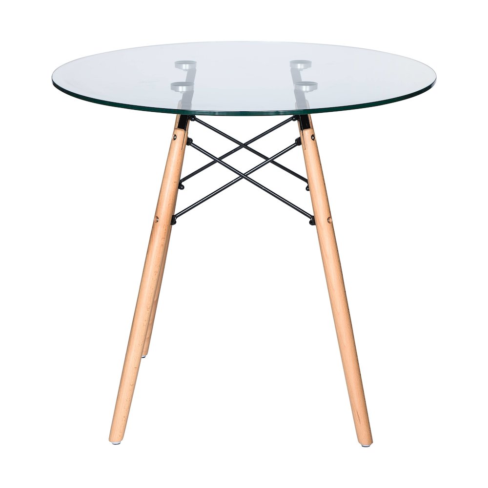 Dover 3-Piece Dining Set with Round Clear Glass Top Bistro Table in Black