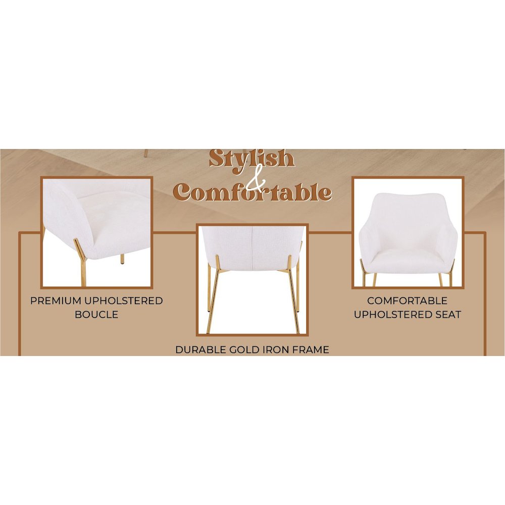 Zaire Collection Modern Dining Chair, Gold Legs and White Boucle