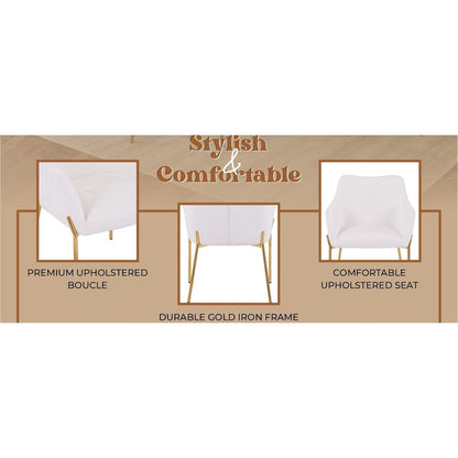 Zaire Collection Modern Dining Chair, Gold Legs and White Boucle