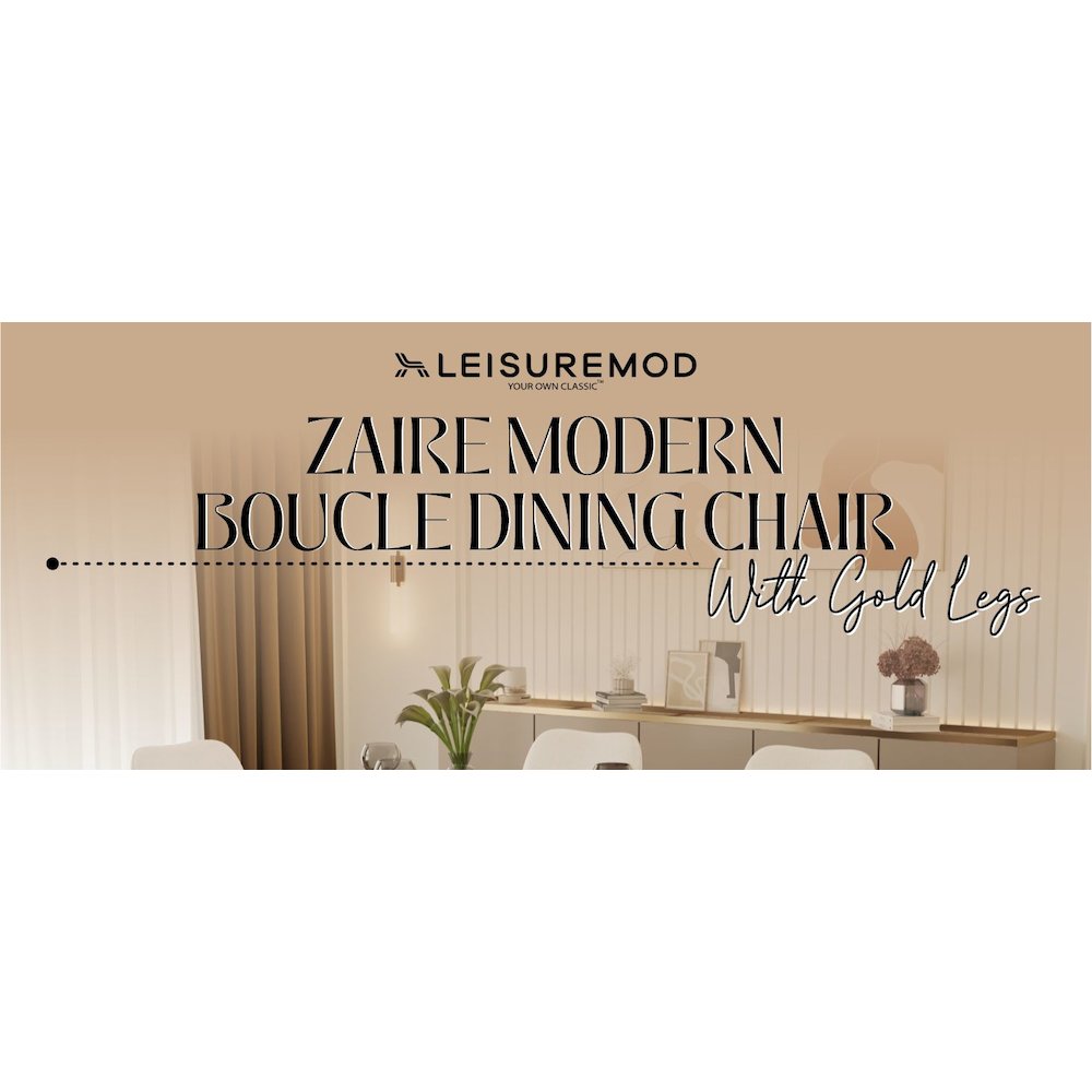 Zaire Collection Modern Dining Chair, Gold Legs and White Boucle
