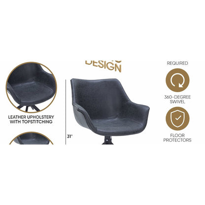 Markley Modern Leather Dining Swival Arm Chair in Black