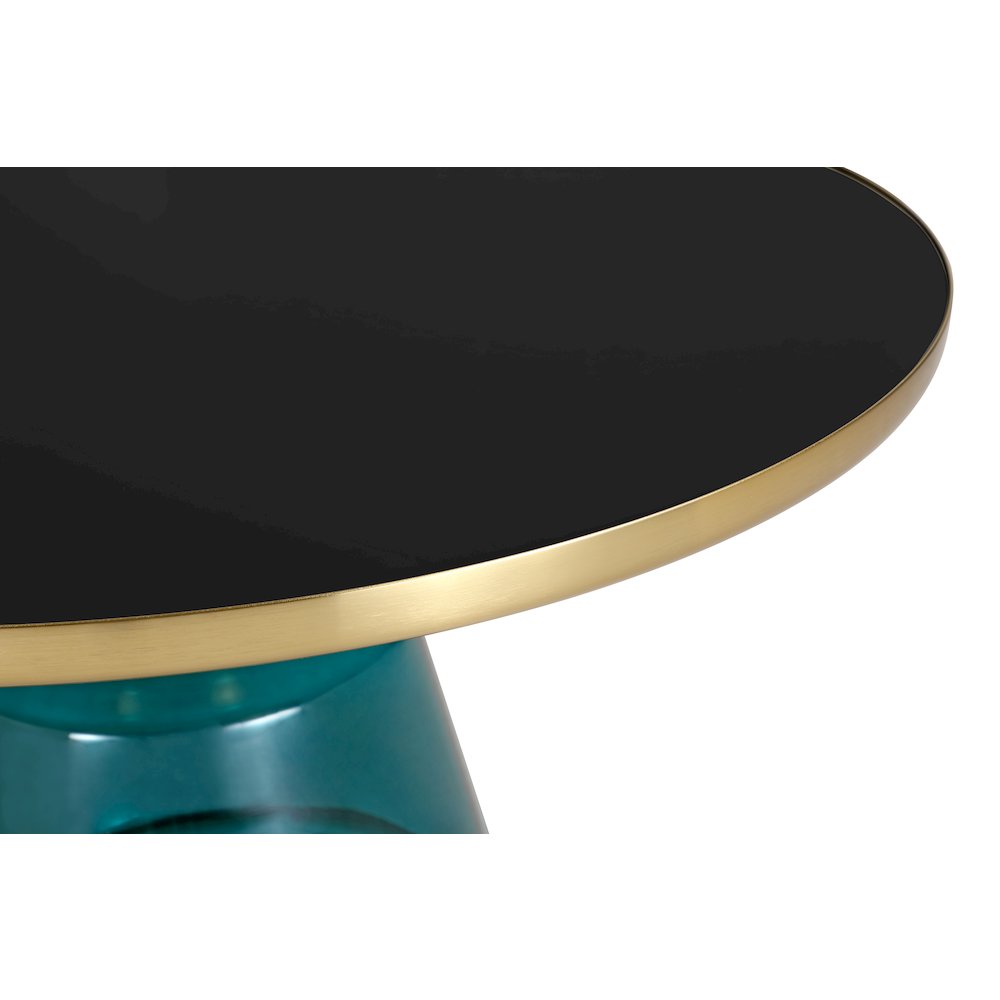 Tully Collection Glass Coffee Table Blue glass, Gold Rim with Black Glass top