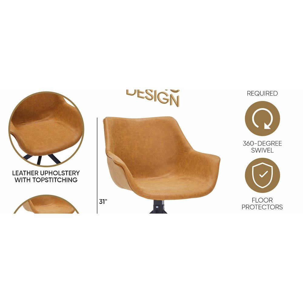 Markley Modern Leather Dining Swival Arm Chair in Light Brown