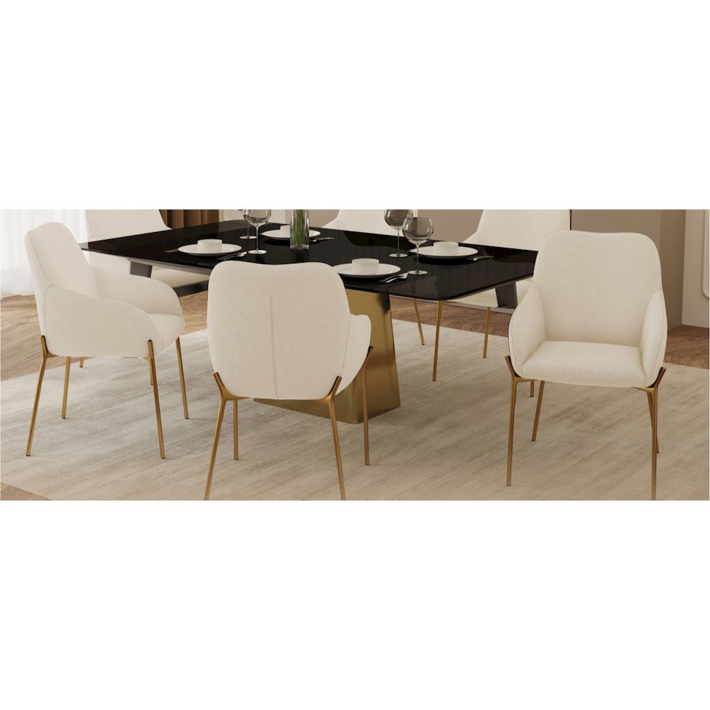 Zaire Collection Modern Dining Chair, Gold Legs and White Boucle