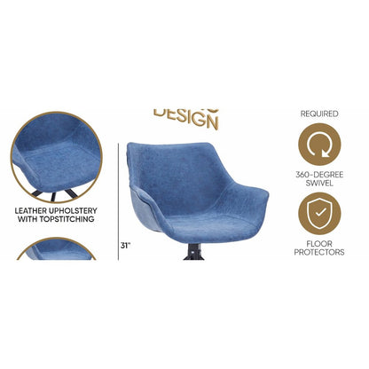 Markley Modern Leather Dining Swival Arm Chair in Light Blue