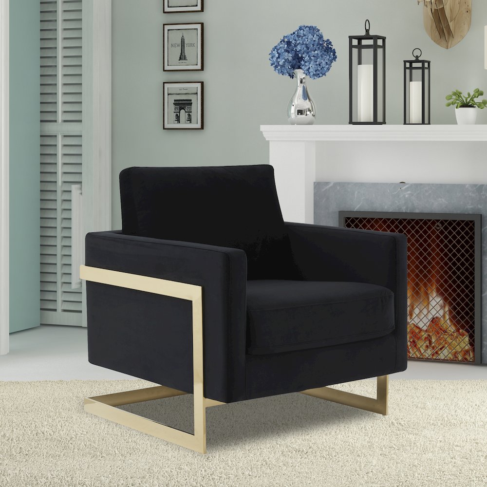 Lincoln Velvet Accent Armchair With Gold Frame