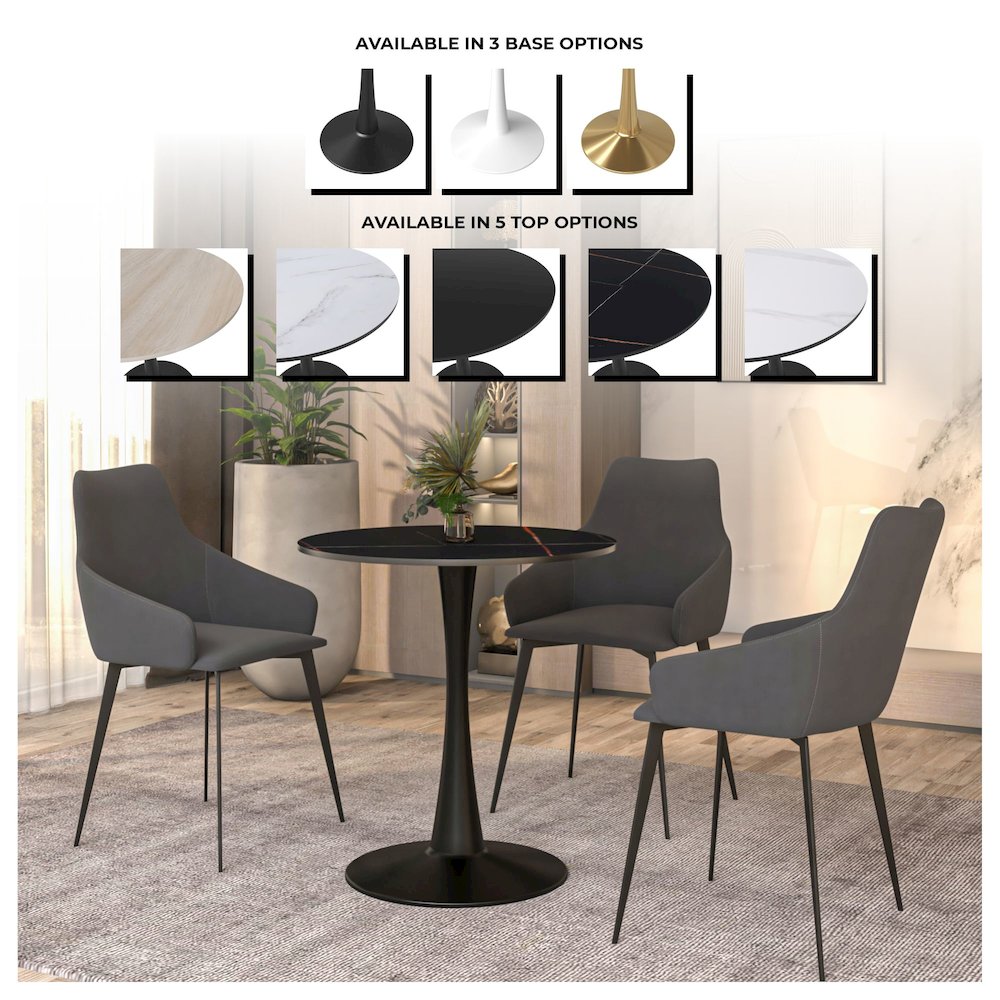 Bristol 27 round dining table Black base with Black Sintered stone Top