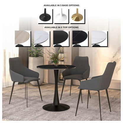 Bristol 27 round dining table Black base with Black Sintered stone Top