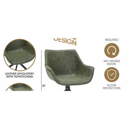 Markley Modern Leather Dining Swival Arm Chair in Green
