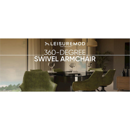 Markley Modern Leather Dining Swival Arm Chair in Green