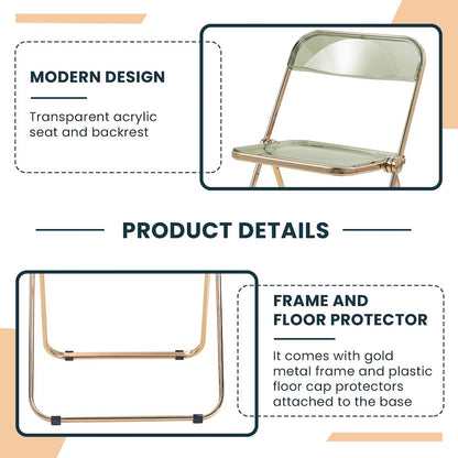 Lawrence Acrylic Folding Chair With Gold Metal Frame, Set of 2