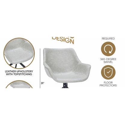 Markley Modern Leather Dining Swival Arm Chair in Light Grey