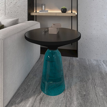 Tully Collection Glass side Table Blue glass, Black Rim with Black Glass top