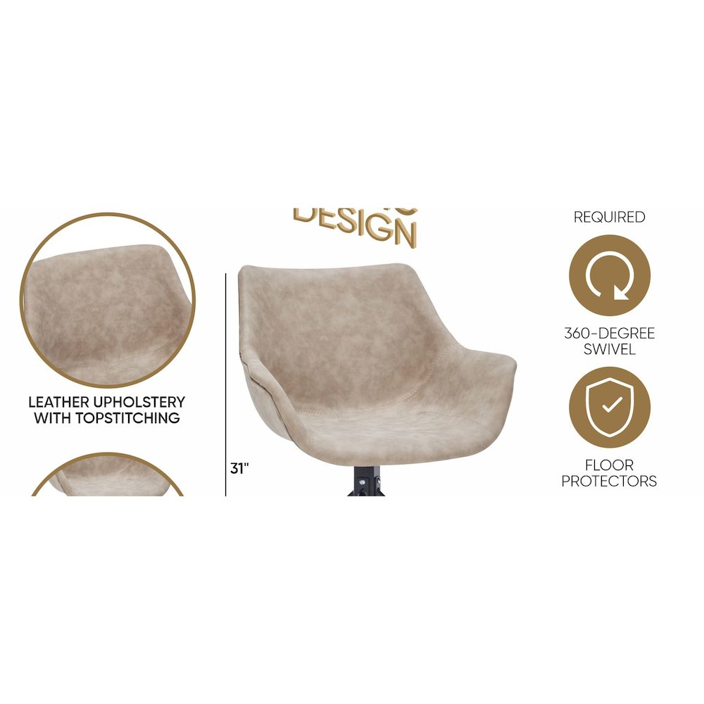 Markley Modern Leather Dining Swival Arm Chair in Taupe